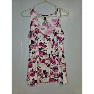 White House Black Market Pink Floral Ruffle Tiered Tank Top Womens Medium